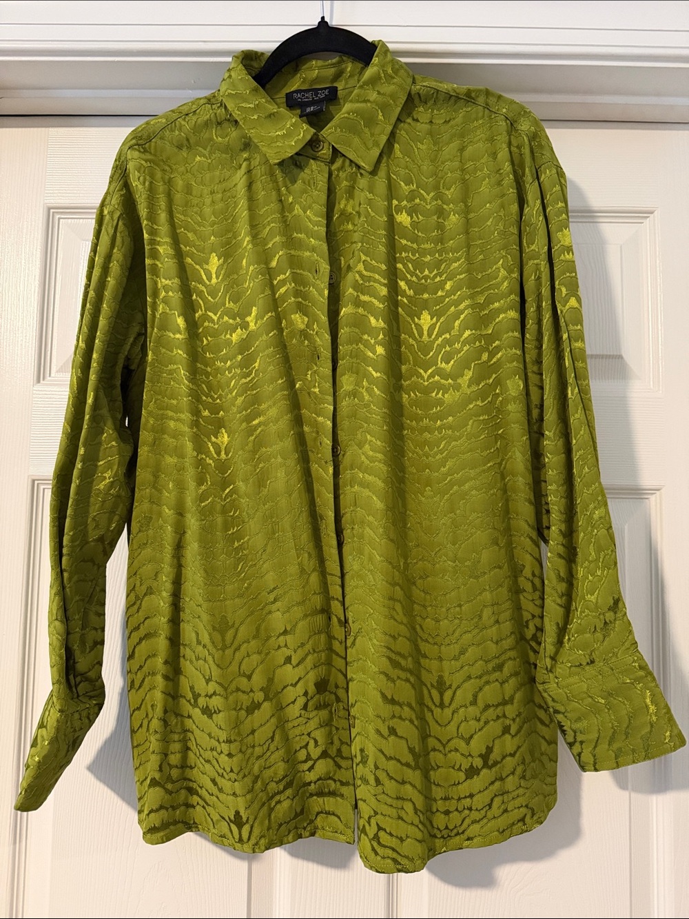{Rachel Roy} Chartreuse Patterned Long-Sleeve Button-Up Shirt